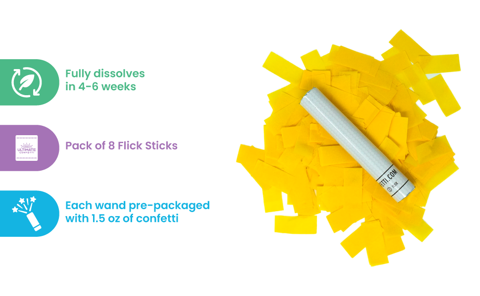 Yellow Tissue Paper Confetti Flick Stick - 6" (Pack of 8)