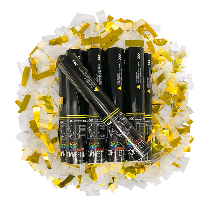 Gold & White New Year's Eve Confetti Popper Kit (10 Pack) - Ultimate Confetti