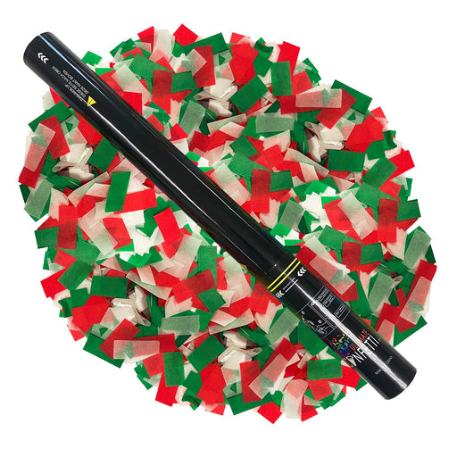 Green, White & Red Tissue Paper - Handheld Confetti Popper Cannon (22") - Ultimate Confetti