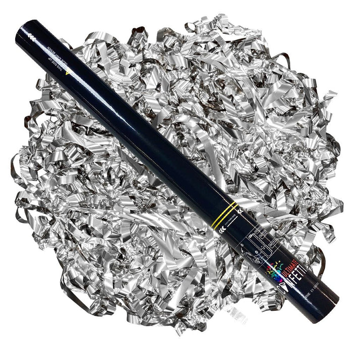 Silver Metallic Streamers - Handheld Confetti Popper Cannon (22") - Ultimate Confetti