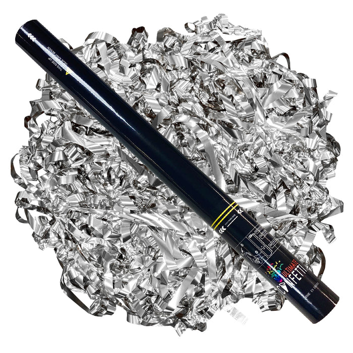 Silver Metallic Streamers - Handheld Confetti Popper Cannon (22")